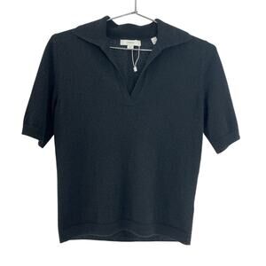 Vince Cashmere Silk Black Short Sleeve Polo Sweater Size XS
